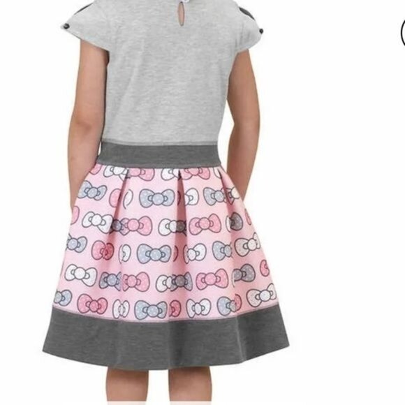 Hello Kitty Girls Dress Size 5 By Sanrio Gray & Pink Bow Print - Picture 7 of 8